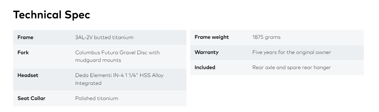 Frameset Specs